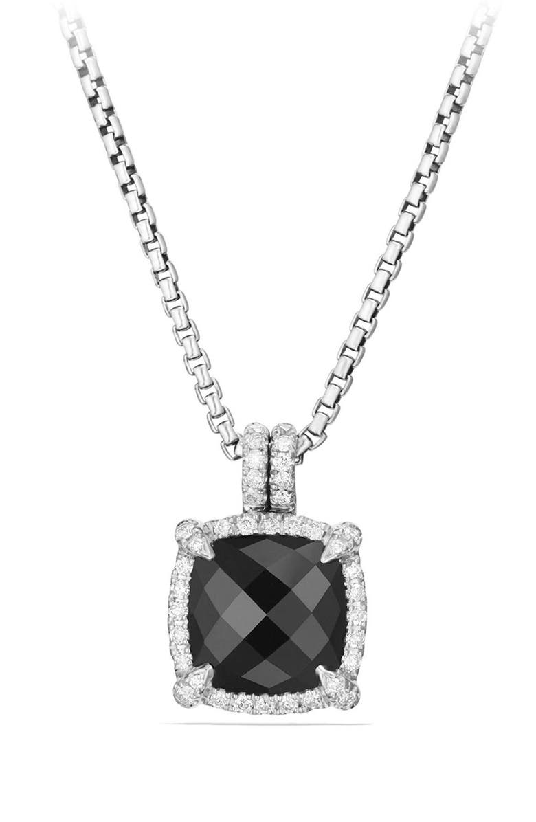 David Yurman Châtelaine Small Pavé Bezel Pendant Necklace with Diamonds, Main, color, Black Onyx