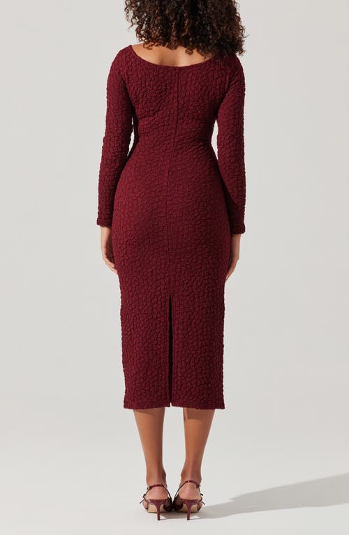 Shop Astr The Label Textured Knot Front Off The Shoulder Long Sleeve Dress In Wine