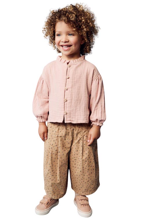 Next Kids' Cotton Gauze Shirt & Wide Leg Corduroy Pants Set In Pink