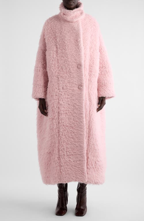 Shop Dries Van Noten Funnel Neck Oversize Wool & Mohair Blend Long Coat In Pink