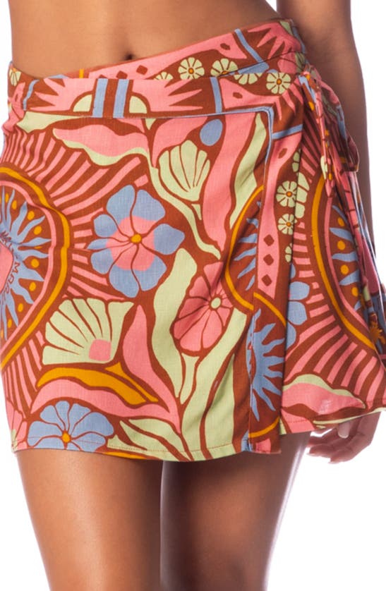 Shop Maaji Zaria Print Faux Wrap Cover-up Skirt In Brown