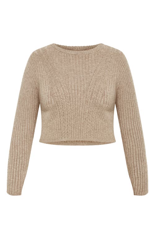 Shop City Chic Mixed Stitch Crewneck Sweater In Taupe