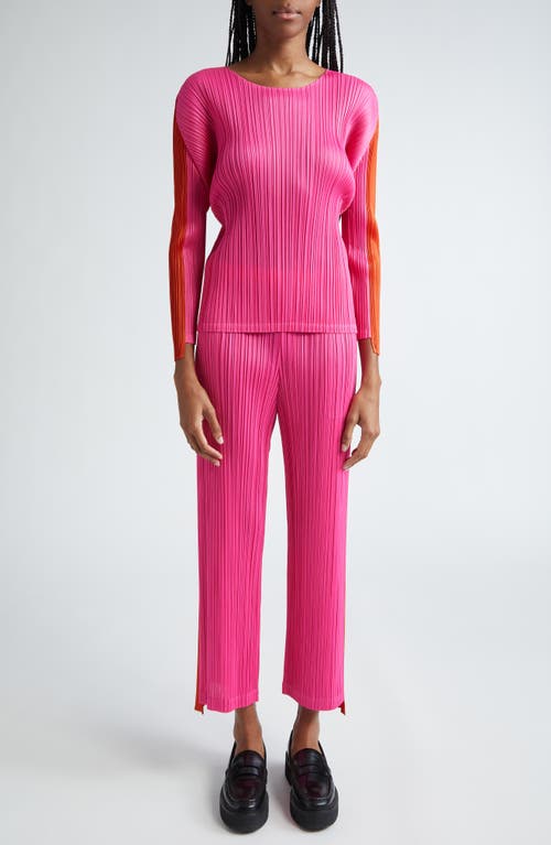 Shop Issey Miyake Pleats Please  Comet Pleated Colorblock Top In Bright Pink