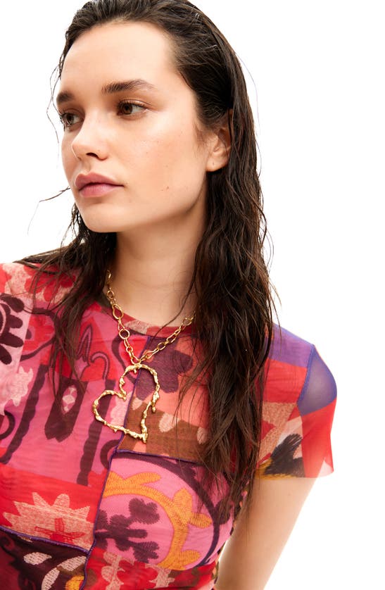 Shop Desigual Puzzle Graphic T-shirt In Red