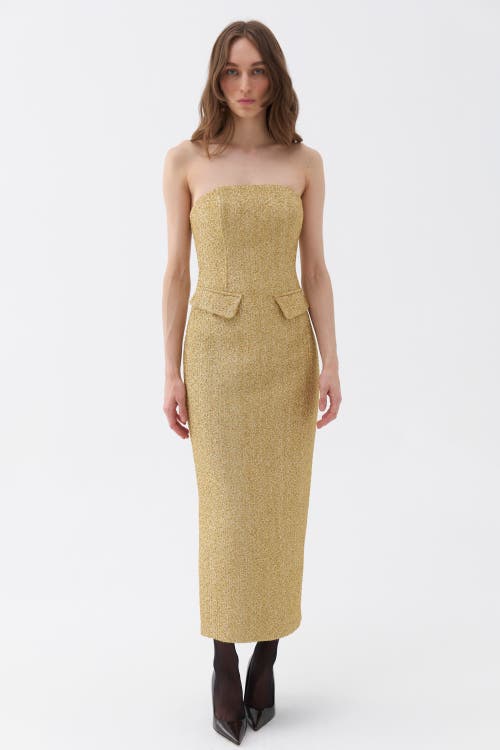 Shop Nocturne Strapless Maxi Dress In Metallic Gold