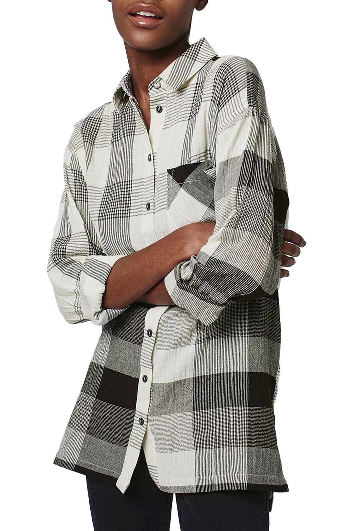 Oversize Crinkle Plaid Shirt Nordstrom