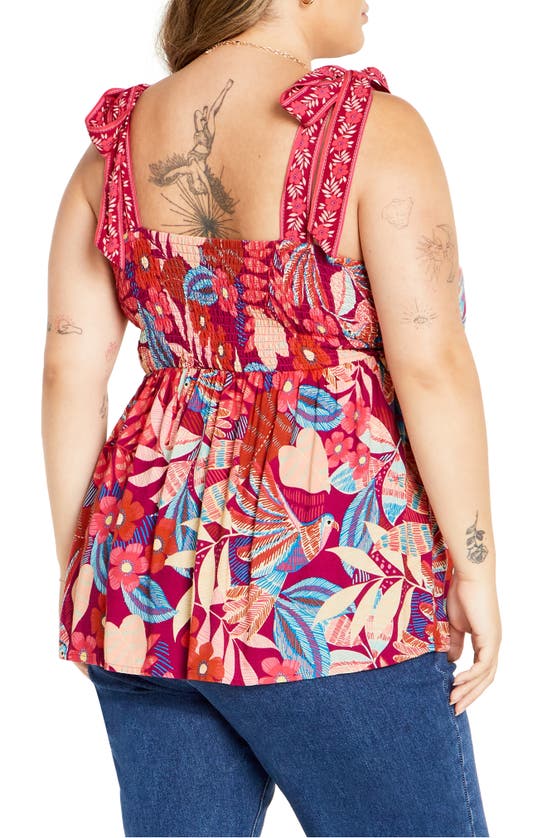 City Chic Paradiso Print Tie Strap Peplum Tank In Paridiso