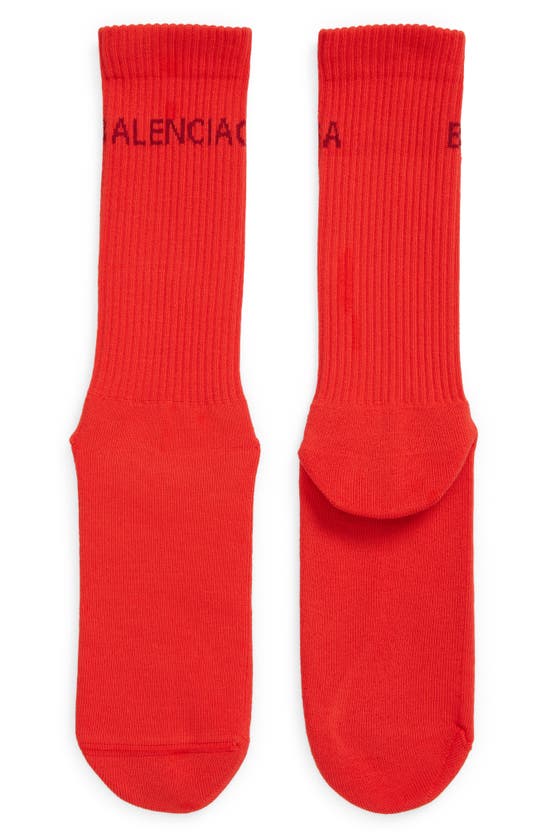Balenciaga Logo Crew Socks In 6tomato Red/ Dark Red