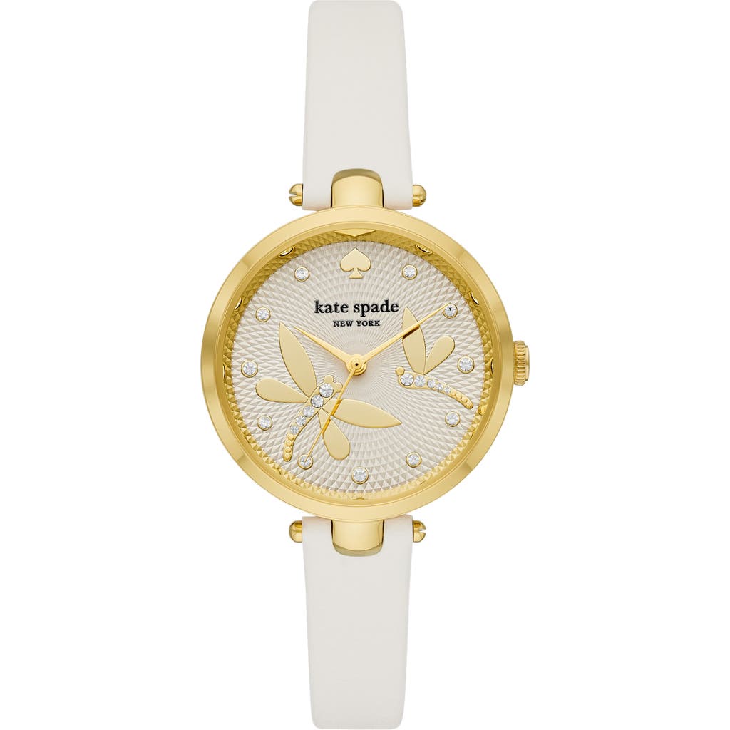 Kate Spade New York Holland Dragonfly Leather Strap Watch, 34mm In White