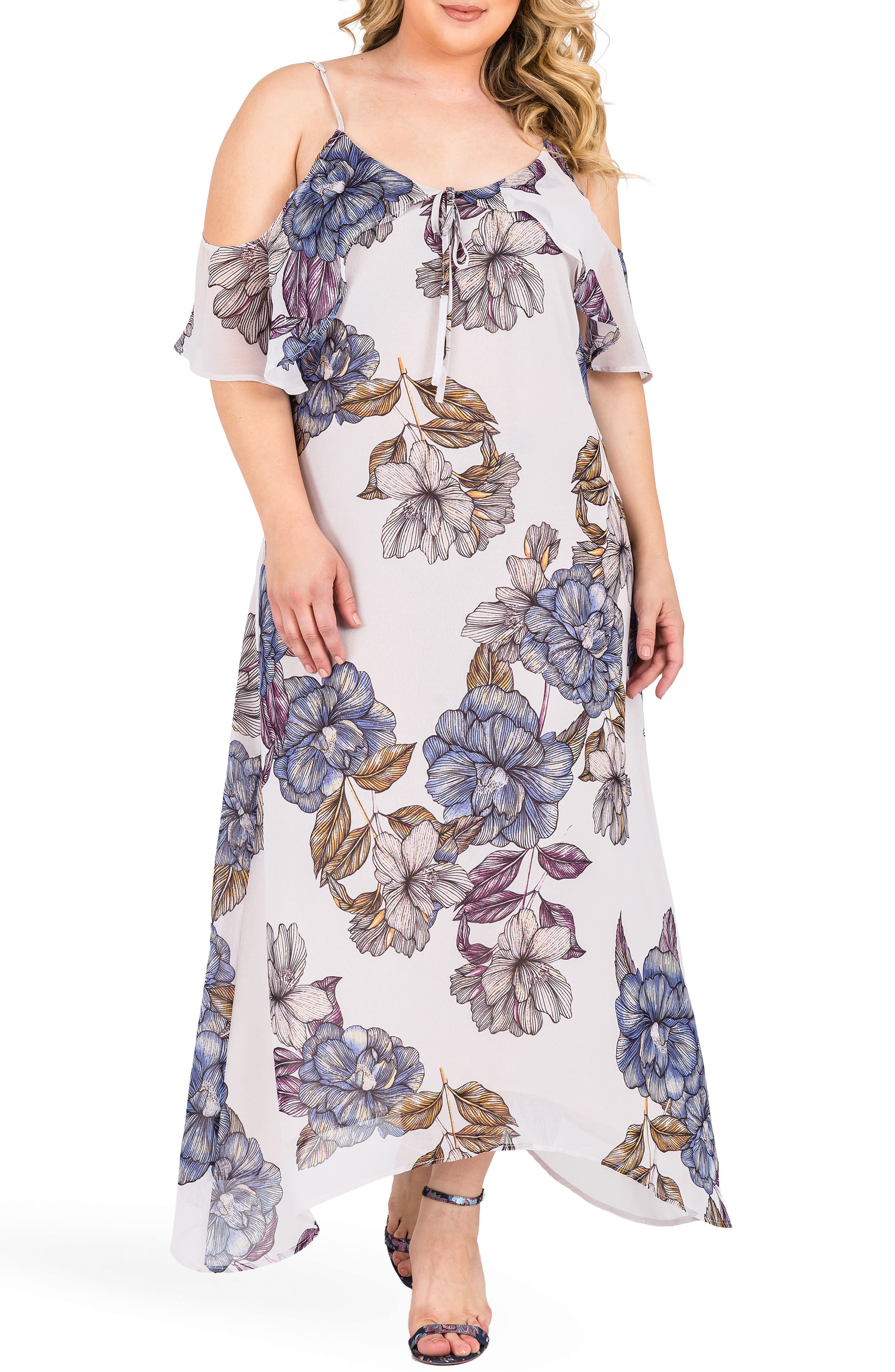 cold shoulder chiffon maxi dress