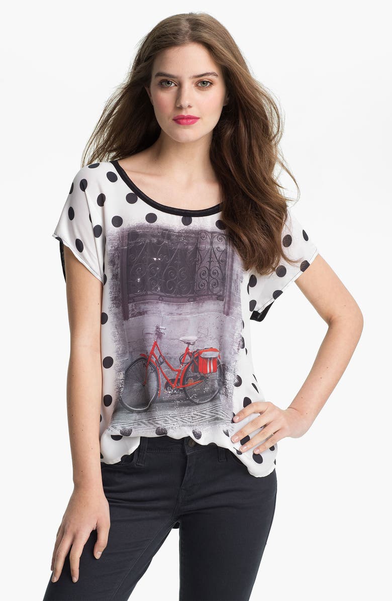 Bobeau Woven Front Print Tee | Nordstrom