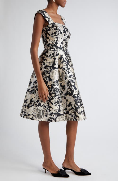 Shop Carolina Herrera Floral Jacquard Fit & Flare Midi Dress In Black/white