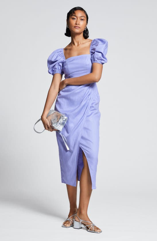 & Other Stories Puff Sleeve Square Neck Midi Dress In Blue
