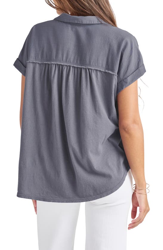 Splendid Paige High-low Cotton Blend Button-up Shirt In Ash Navy