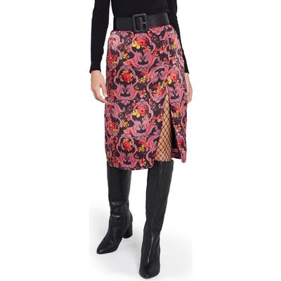Plus Size Modcloth Floral Print Satin Skirt, Black