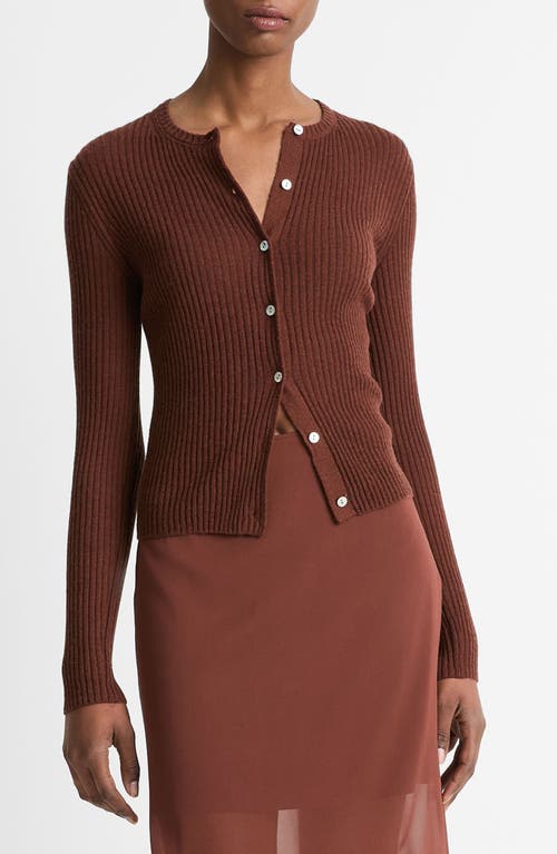 Shop Vince Cashmere & Silk Rib Cardigan In Deep Rosewood