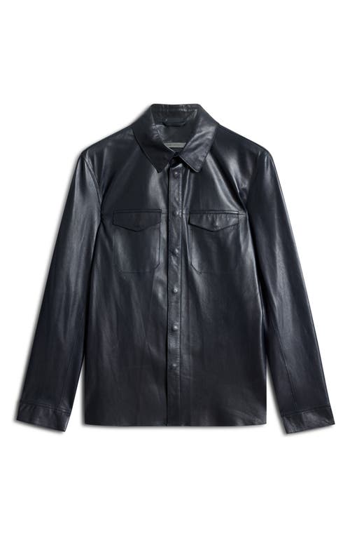 Shop John Varvatos Travis Leather Shirt Jacket In Dark Navy