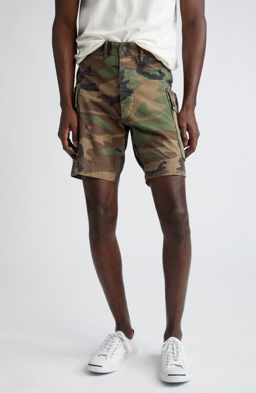 Camouflage Ripstop Cotton Cargo Shorts in Woodland Camo