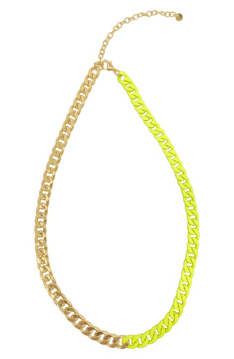 14K Gold Plate Two-Tone Neon Curb Chain Necklace