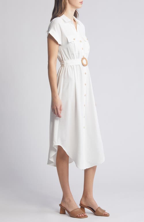 Zoe And Claire Belted Short Sleeve Shirtdress In White