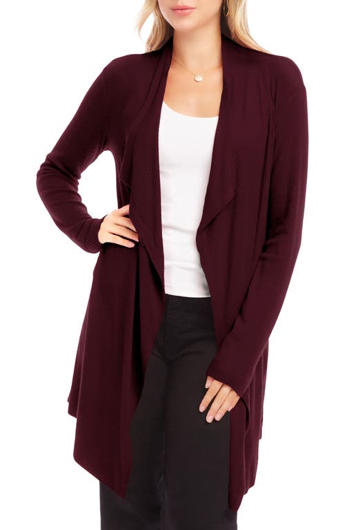 Shop Karen Kane Drape Collar Rib Longline Cardigan In Wine