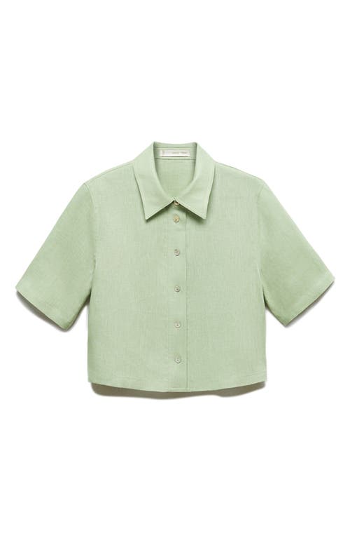 MANGO Short Sleeve Linen Button-Up Shirt Pastel Green at Nordstrom,