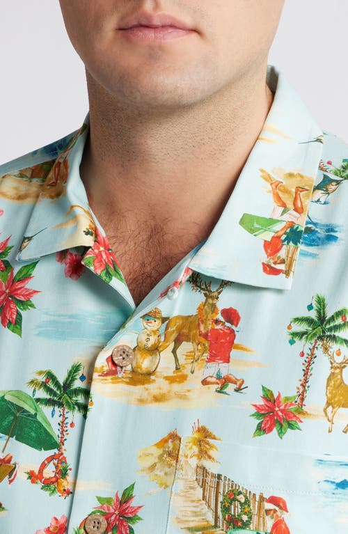 Shop Tommy Bahama Santa Shores Holiday Print Silk Camp Shirt In Light Sky