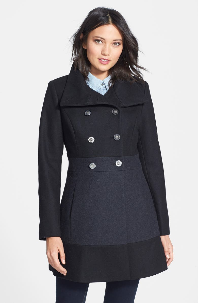 GUESS Colorblock Double Breasted Wool Blend Coat (Regular & Petite ...
