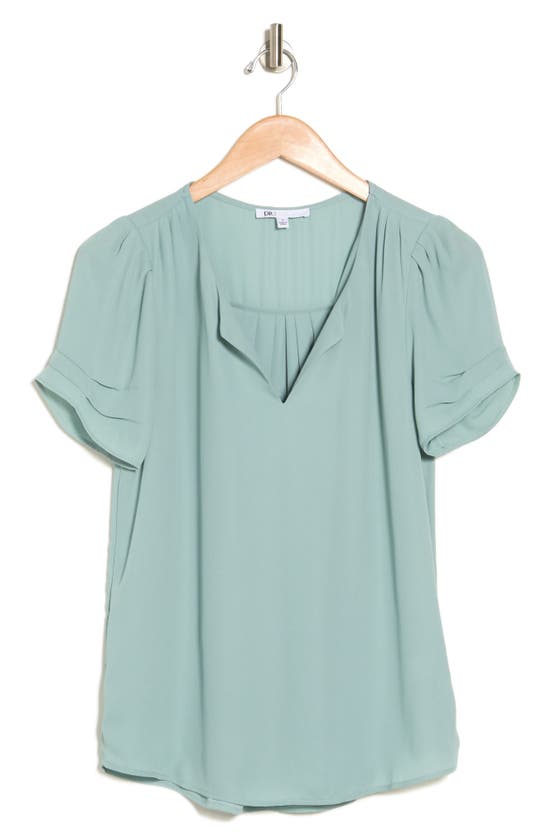 Dr2 By Daniel Rainn Pleated Sleeve Split Neck Blouse In Mint