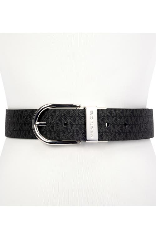 Shop Michael Michael Kors Logo Reversible Belt In Black/silver