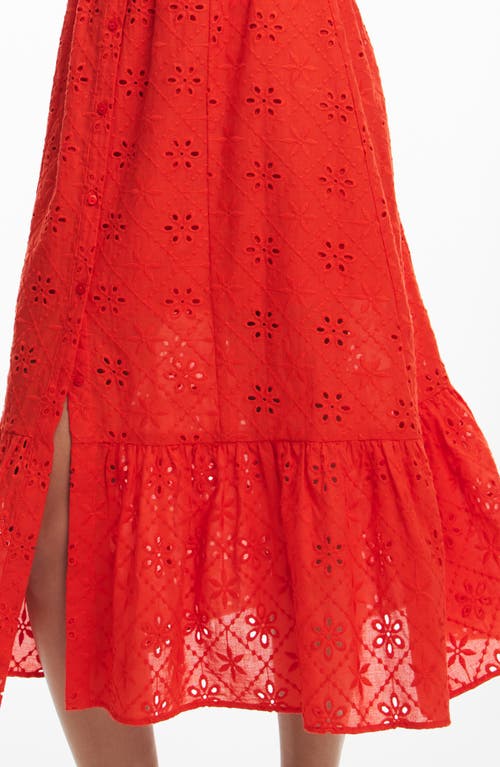 Shop Desigual Coral Smocked Cotton Broderie Anglaise Sundress In Orange