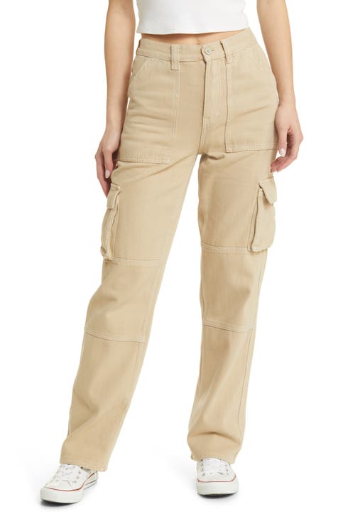 Sand Zip Detail Pull On Cargo Trousers, Womens Trousers
