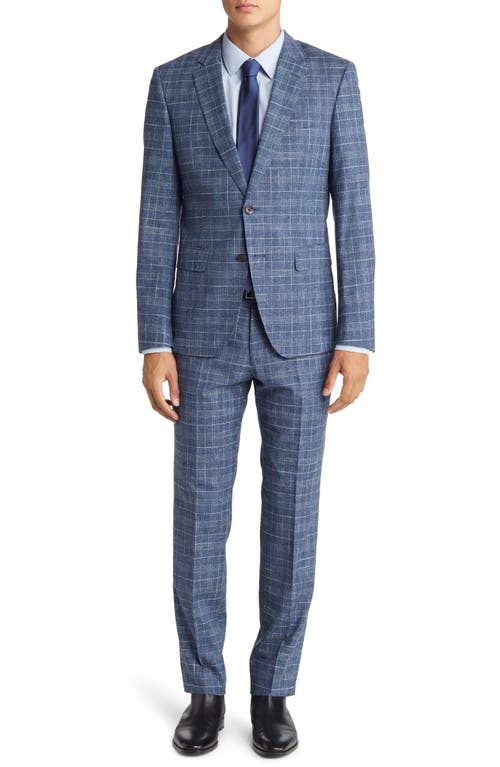 BOSS Slim Fit Check Cotton & Wool Blend Suit in Dark Blue