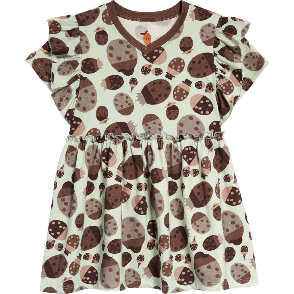 Naseberry Babies'  Ladybug Ruffle Organic Cotton Dress In Brown