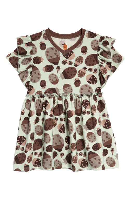 Naseberry Ladybug Ruffle Organic Cotton Dress in Brown/Beige/Green at Nordstrom, Size 18-24M