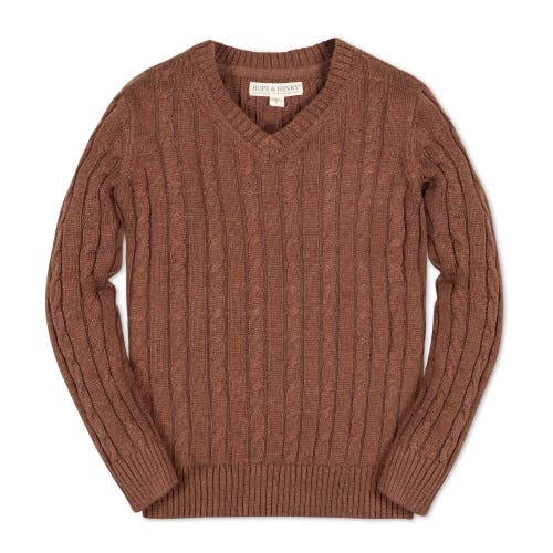 Hope & Henry Boys' Organic Fine Gauge Cable V-neck Sweater, Kids In Cinnamon Heather Cable