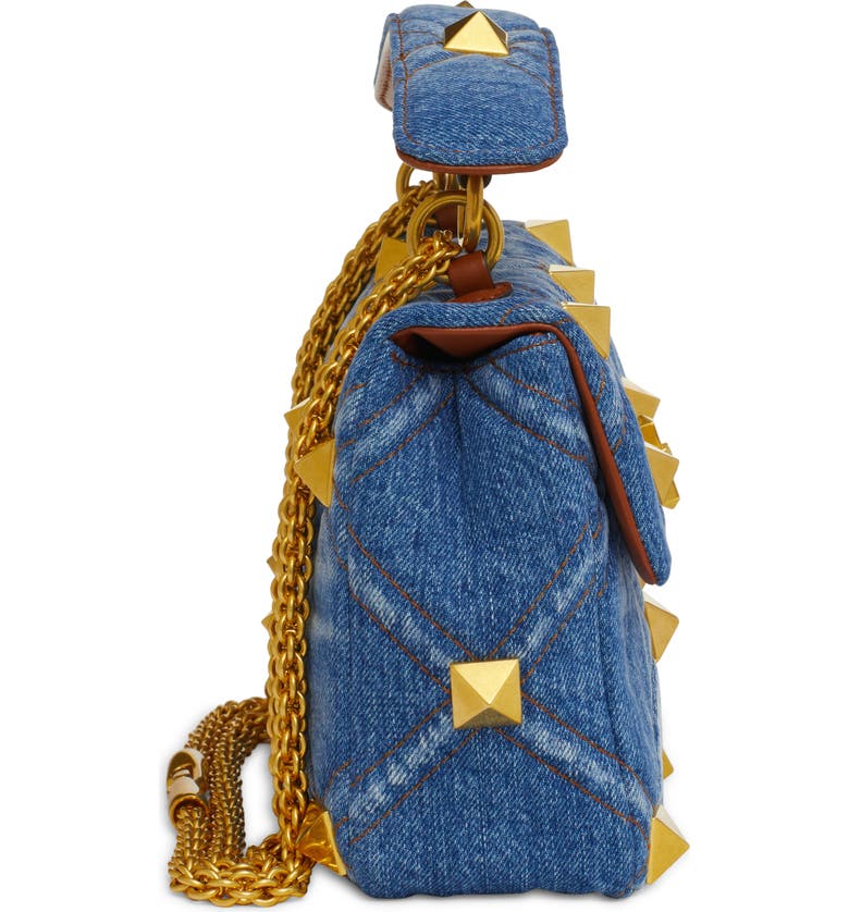 Medium Roman Stud Denim Shoulder Bag Medium Roman Stud Denim Shoulder Bag