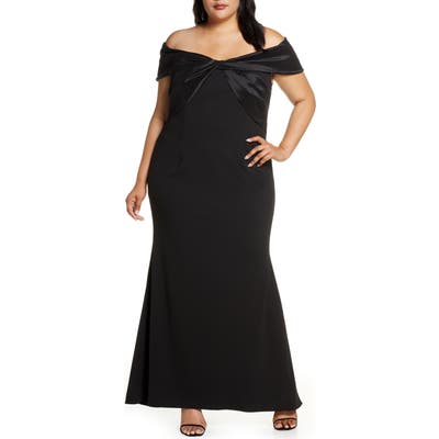 Plus Size Eliza J Off The Shoulder Scuba Crepe Gown, Black