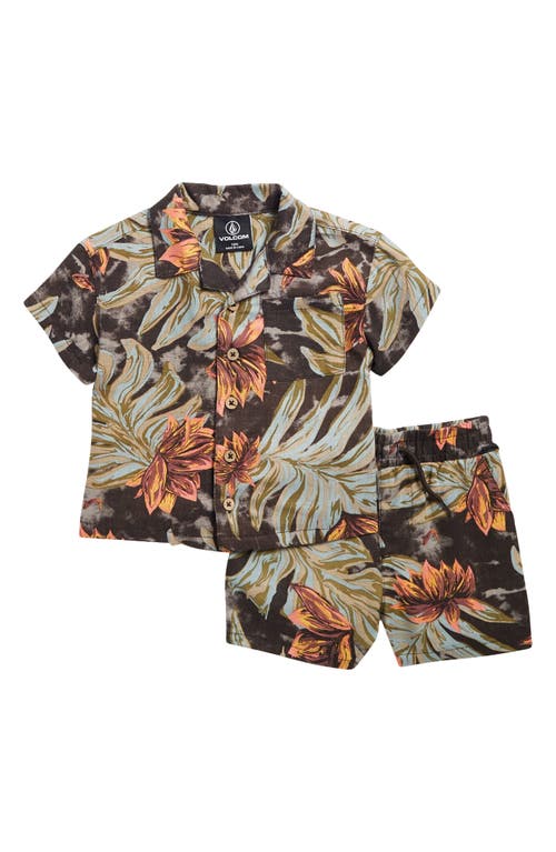 Volcom Beach Palm Camp Shirt & Shorts Set In Gray