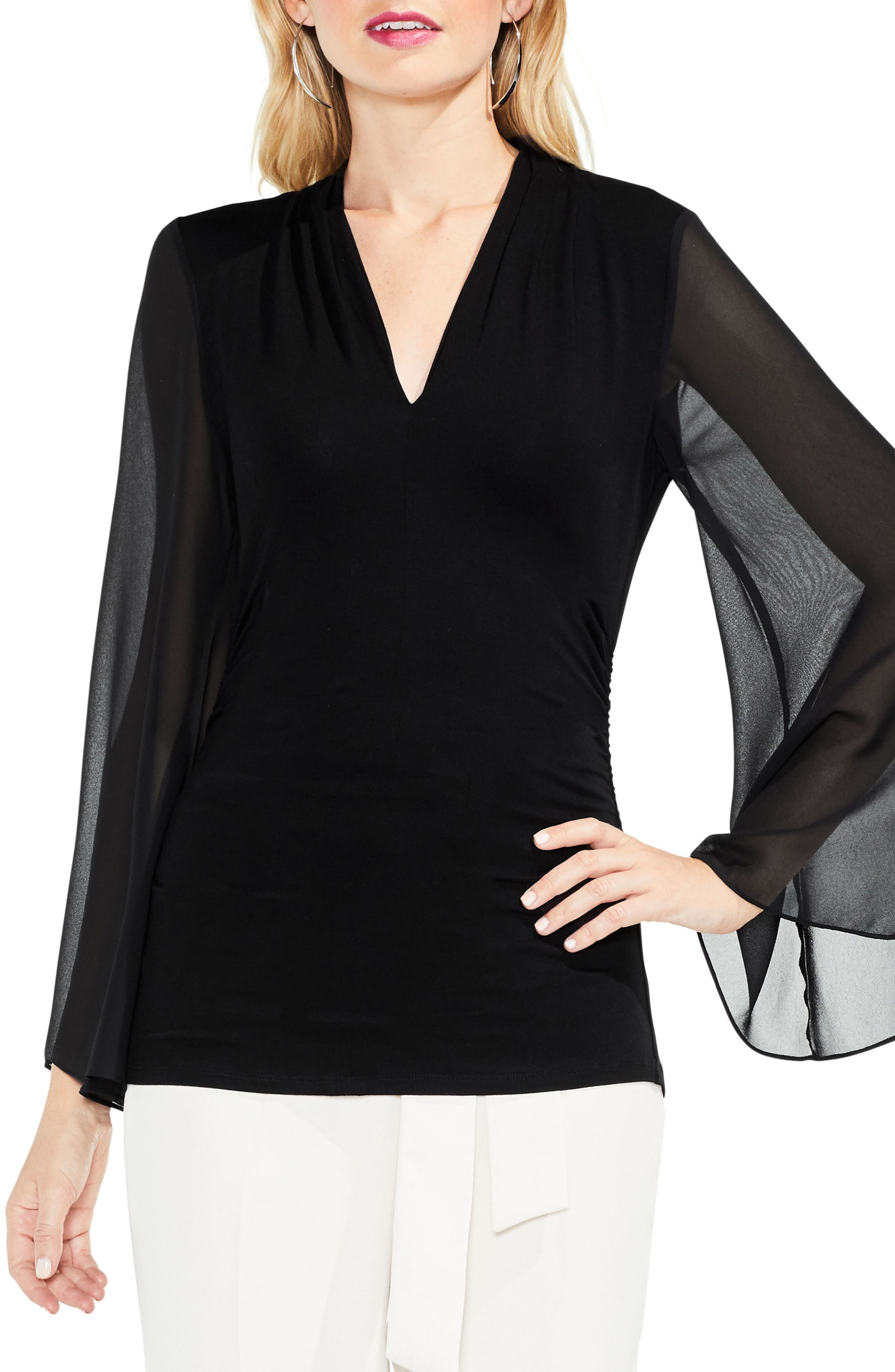 vince camuto ruched cold shoulder top