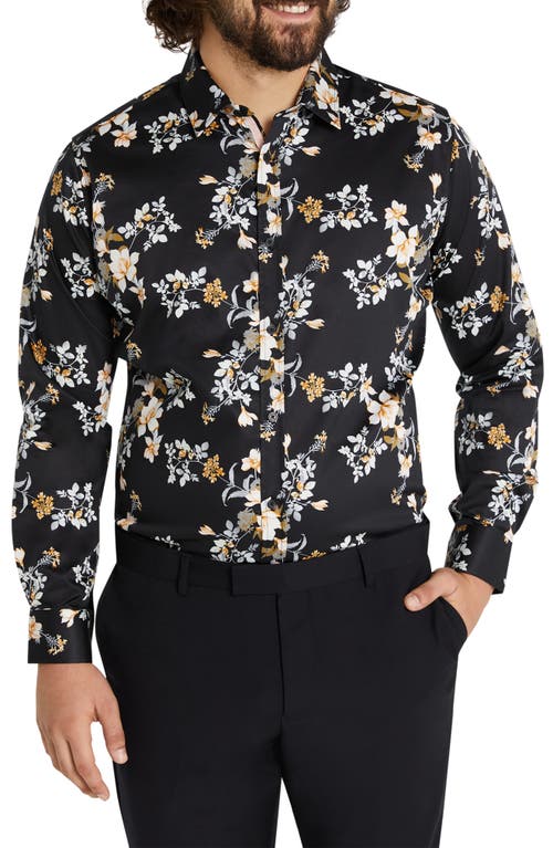 Johnny Bigg Miles Floral Button-Up Shirt Black at Nordstrom,