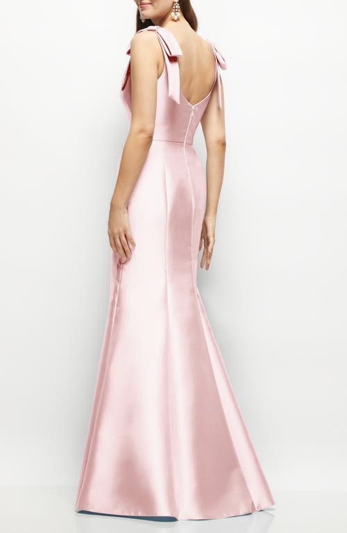 Alfred Sung Satin Fit And Flare Maxi Dress With Shoulder Bows In Ballet Pink