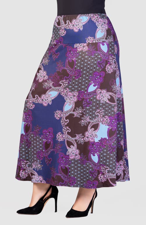 Shop 24seven Comfort Apparel Paisley Print Jersey Maxi Skirt In Purple Multi