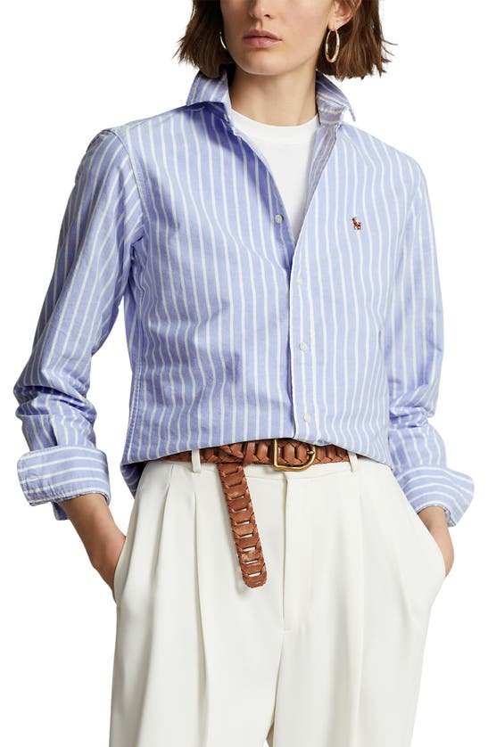 Polo Ralph Lauren Classic Fit Stripe Cotton Oxford Shirt In Harbor Island Blue/ White