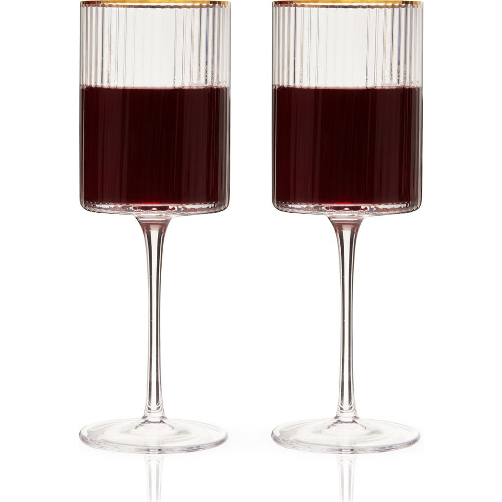 Viski Meridian Crystal Gold Rimmed Wine Glasses Set Of 2 In Clear