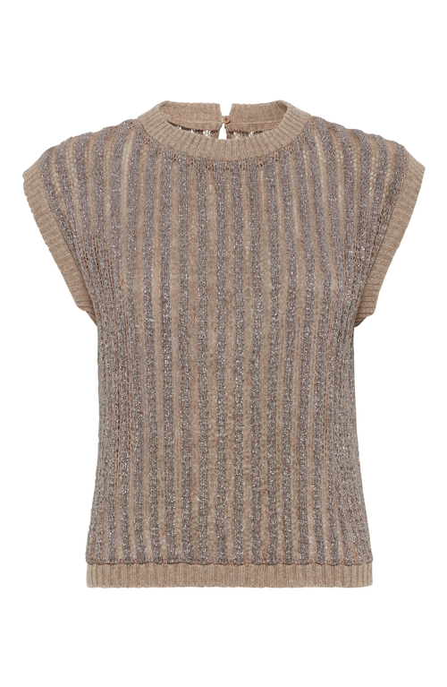 Shop Brunello Cucinelli Mohair, Wool And Cashmere Knit Top With Precious Ribbing In Brown