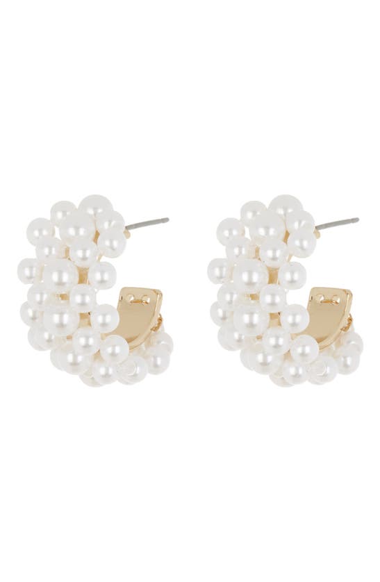 Shop Cara Imitation Pearl Hoop Earrings In Gold/ Pearl