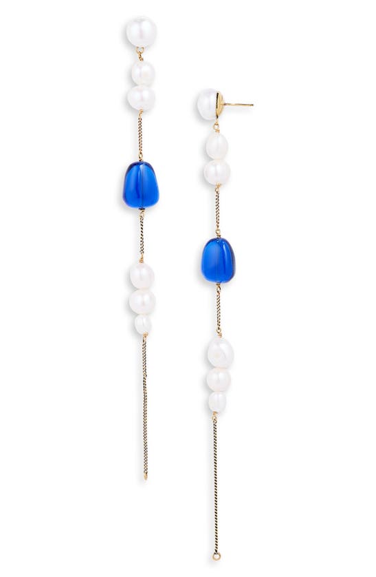 Shop Dries Van Noten Chain & Bead Drop Earrings In Gold/blue/white