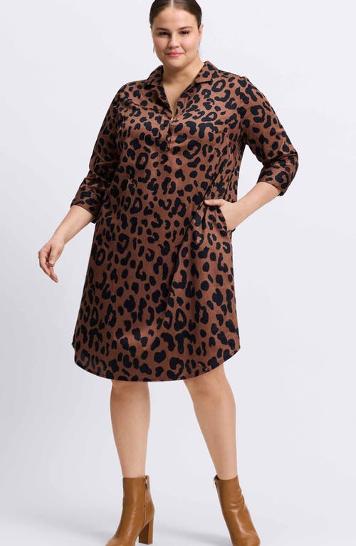 Shop Foxcroft Sloane Animal Print Popover Shirtdress In Brown