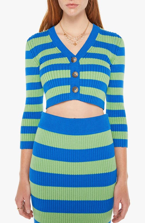 MOTHER The Midnight Stripe Crop Rib Cardigan Silver Spoons at Nordstrom,